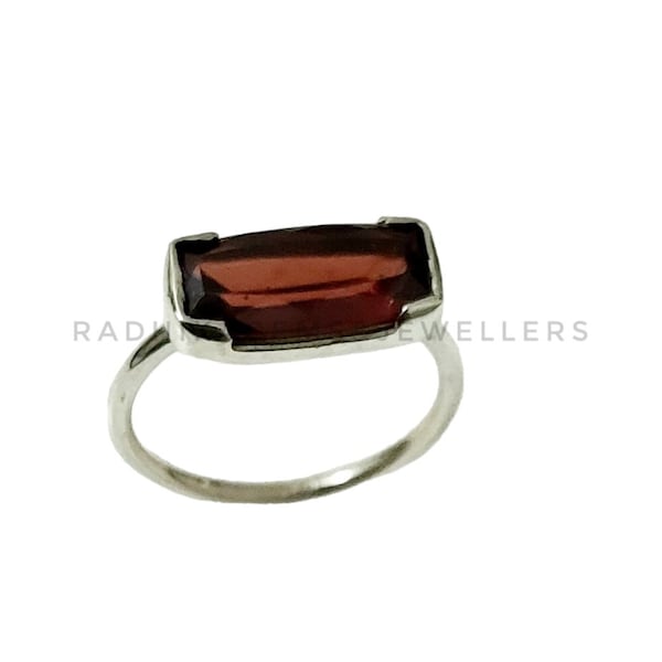 Natural Red Garnet Ring, 925 Sterling Silver Gold Plated Red Garnet Octagon Ring, Available in all Gemstone, Gift Ring, January Birthstone