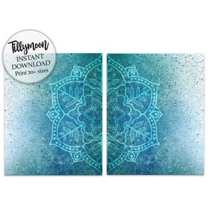 Blue Mandala Print, Set of Two Mandala Digital Print, Mandala Printable, Mandala Art Print Instant Download, Blue Mandala Art