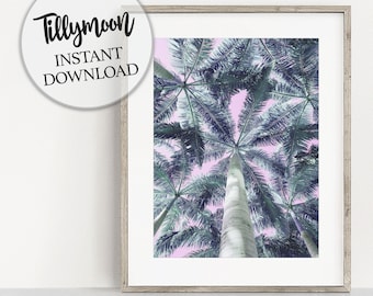 Palm Tree Print, Palm Print, Tropical Art Print, Beach Prints Coastal Art, Pink Filter Digital Printable Instant Download Wall Art