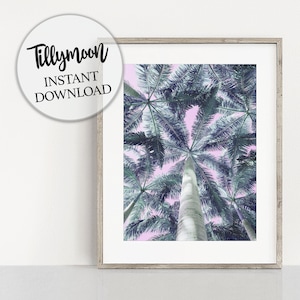 Palm Tree Print, Palm Print, Tropical Art Print, Beach Prints Coastal Art, Pink Filter Digital Printable Instant Download Wall Art