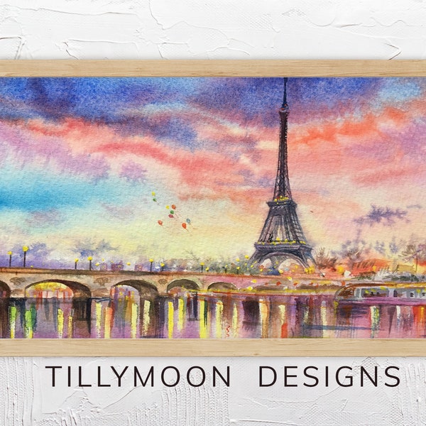 Frame TV Art Paris Eiffel Tower, Samsung Frame TV Art France River Seine Paris Street Scene Painting