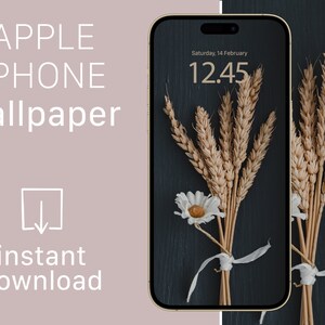 iPhone Wallpaper Digitaler Download Getrocknete Blumen | Hochauflösendes iOS-Sperrbildschirmbild | Ästhetik Navy Blau Minimalistischer Lockscreen Art iOS