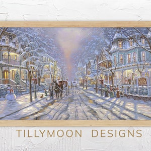 Christmas Frame TV Art Snowy Christmas Street Vintage Christmas Painting for Samsung Frame TV Art