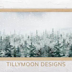 Christmas Art for Samsung Frame TV Art Snowy Fir Trees Winter Scene Watercolor Christmas Vintage Art for the Frame TV, 4K Digital TV Art
