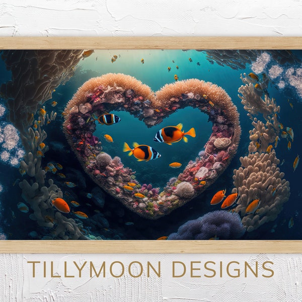 Samsung Frame Valentines Day Art | Coral Heart Underwater Art for Smart TV | Heart Reef Art LG Tv Digital Art Wallpaper for Art Mode