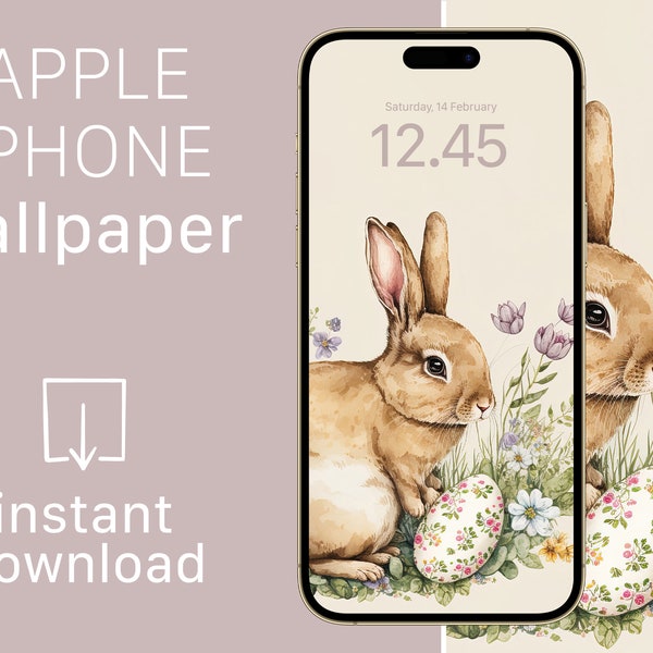 iPhone Wallpaper Digital Download Easter | High Resolution iOS Lock Screen Art | Aesthetic Wallpaper Easter Bunny Sketch Samsung