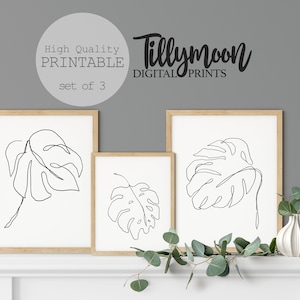 Monstera Print Set, Monstera Blatt Druck, Monstera Kunst eine Linie Zeichnung, Linie Kunst, minimalistische Wand Dekor Set von drei Monstera druckbare