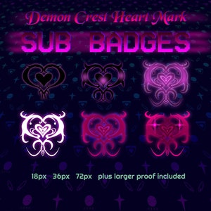 Twitch Sub Badges Vampire/Succubus Demon Heart Crest Discord Vtuber PNGtuber