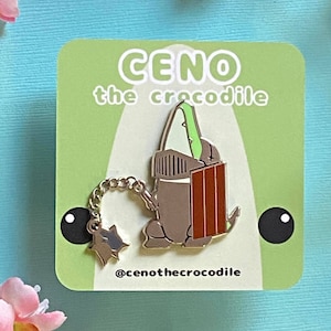 Ceno the Crocodile Enamel Pin - D&D Pin - DnD Fighter Pin - Animal Pin - Reptile Crocodile Enamel Pin
