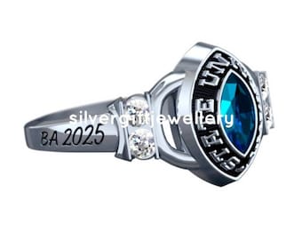 Custom Silver925 High School Class Ring, Graduation Ring for Her Custom High School Class Ring