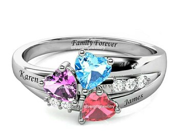 Custom 925 Silver Family Heart Ring, Personalized Class Ring