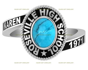 Custom Silver925 Turquoise Graduation Ring: Personalized Class