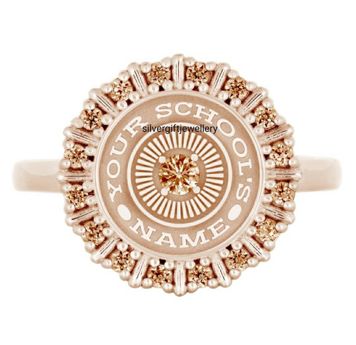 Super Women s ROSE GOLD PLATED Class Ring with Amber Stone Diamond in SILVER925
