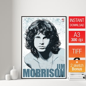 Póster impreso de Jim Morrison, póster digital, 42 x 30, impresión musical de los años 60 y 70, póster de música blues, póster de ilustración musical, The Doors