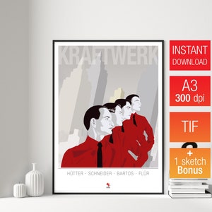 Kraftwerk, Techno Music, Electronic Music, A3, Art Print, music lovers gift