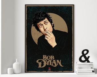 Bob Dylan Print Poster, 1960s 1970s Music Print American folk music, blues music poster, Illustration music poster, Regalo para amante music