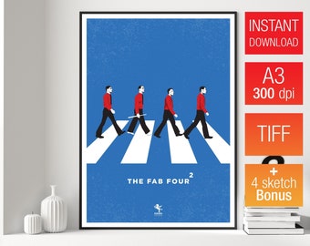 The Fab Four Digital Print, Kraftwerk, Techno Music, Electronic Music, Abbey Road, A3, Art Print, Regalo para amantes de la música