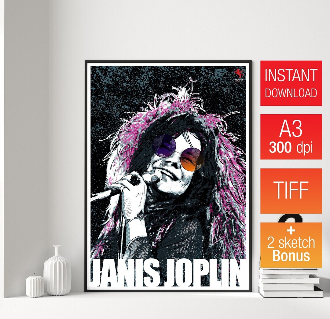 Janis Joplin Digital Poster, 42x30, 1960s 1970s Music Print American ...