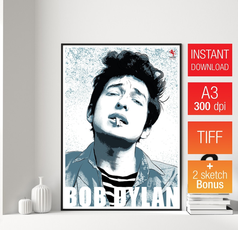 Bob Dylan Print Poster, Digital Poster, 42x30, 1960s 1970s, Music Print ...