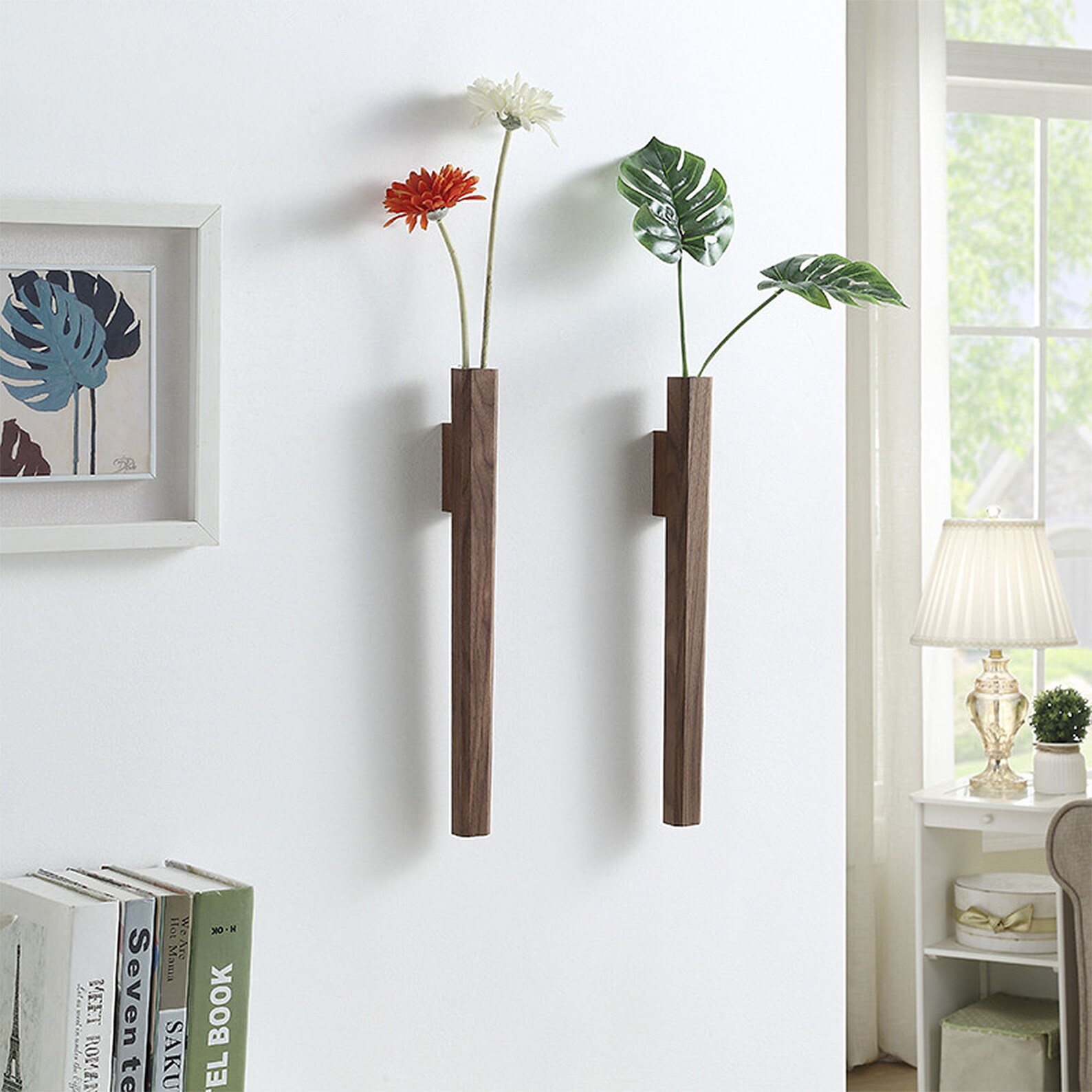 Solid Wood Wall hanging Flower Walnut Creative Small Vase Etsy