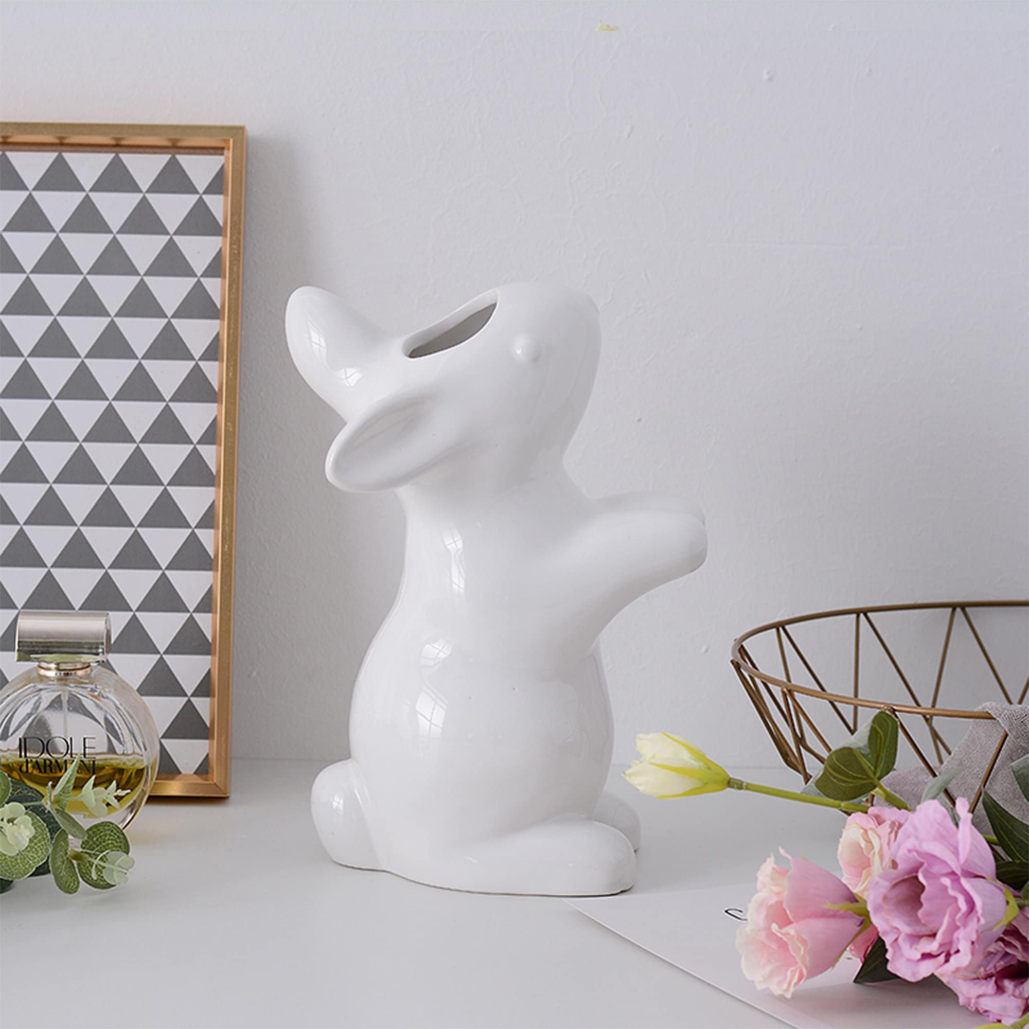 White Rabbit Vase Nordic Ceramic Vase Modern Minimalist Etsy