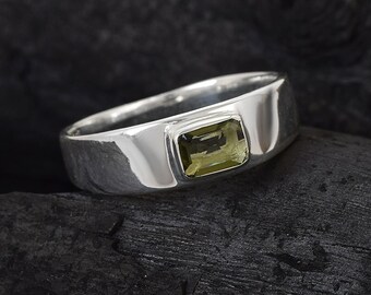 925K Sterling Silver Moldavite Ring, Meteorite Ring, Authentic Moldavite, Czech Genuine Moldavite,Moldavite Crystal,Gold and Rose Gold, 6032