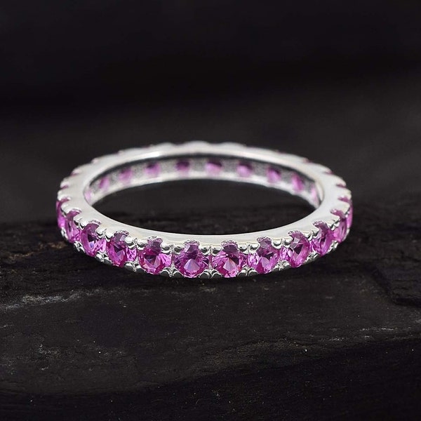 Pink Sapphire Full Eternity Ring Blushing Bride Pave Infinity Band Pink Sapphire Eternity Wedding Stacking Band October Birthstone