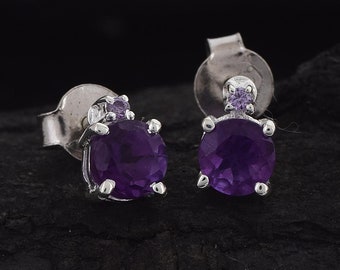 Amethyst Earrings, February Birthstone Gemstone Studs, Amethyst Stud Earrings, Dark Purple crystal earrings, Gift for her, teacher gifts