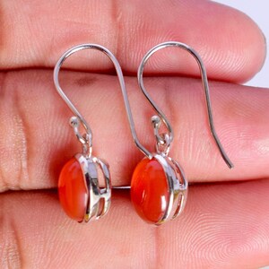 Carnelian Earrings, Real Carnelian Dangle Earrings, Orange Carnelian Gemstone Earrings, Silver Gemstone Drop Earrings, Christmas Gifts