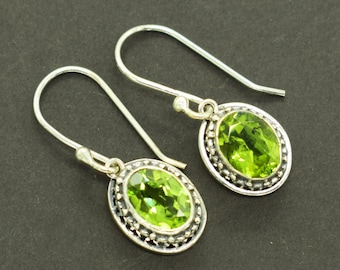 Natural Peridot Earrings, Green Silver Earrings, Teardrop Peridot Earrings, 925 Sterling Silver Earrings, Gift for her, Dangle Drop Earrings