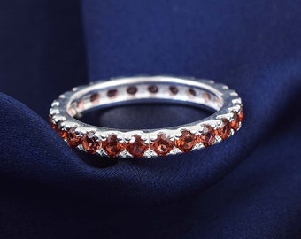 Full Eternity Garnet Band Ring, Sterling Silver Dainty Garnet Ring, January Birthstone Ring, Friendship Ring, Wedding Engagement Ring