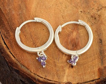 Amethyst Hoop Earrings, February Birthstone Gifts, Minimal Hoop Earring, Gemstone Drop Earrings, Purple Stone Earrings, Easter Monday Sale