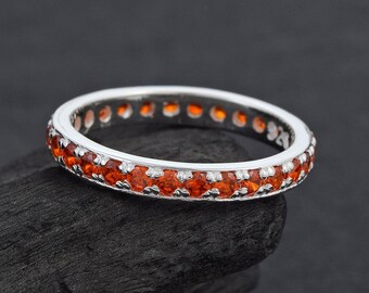 Carnelian Ring, Orange Stone Ring, Sterling Silver Ring, Eternity Band Ring, Eternity Ring, Infinity Band Ring, Personalized Silver Ring