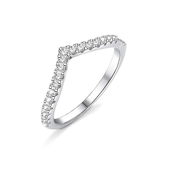 Anillo curvo, anillo de chevron de diamantes, anillo minimalista delgado, anillo de diamante V, alianza de bodas Chevron, alianza de bodas CZ para ella, regalo de Navidad para ella