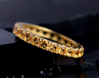 Yellow Citrine Ring , Eternity Ring , Gemstone Stacking Ring , Citrine Gemstone Ring , Eternity Band Ring