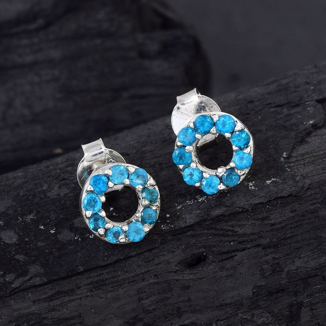 Apatite Stud Earrings in Yellow Gold or Silver Bridesmaid Etsy