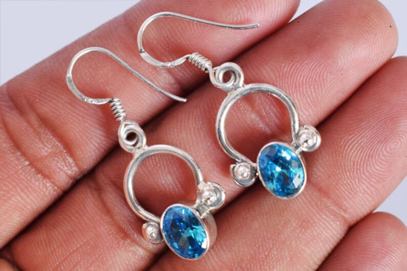Sky Blue Color Stone Silver Earring 336 925 Sterling Silver Earrings Blue Quartz Gemstone Earrings Silver Jewelry Birthday Gift Earring