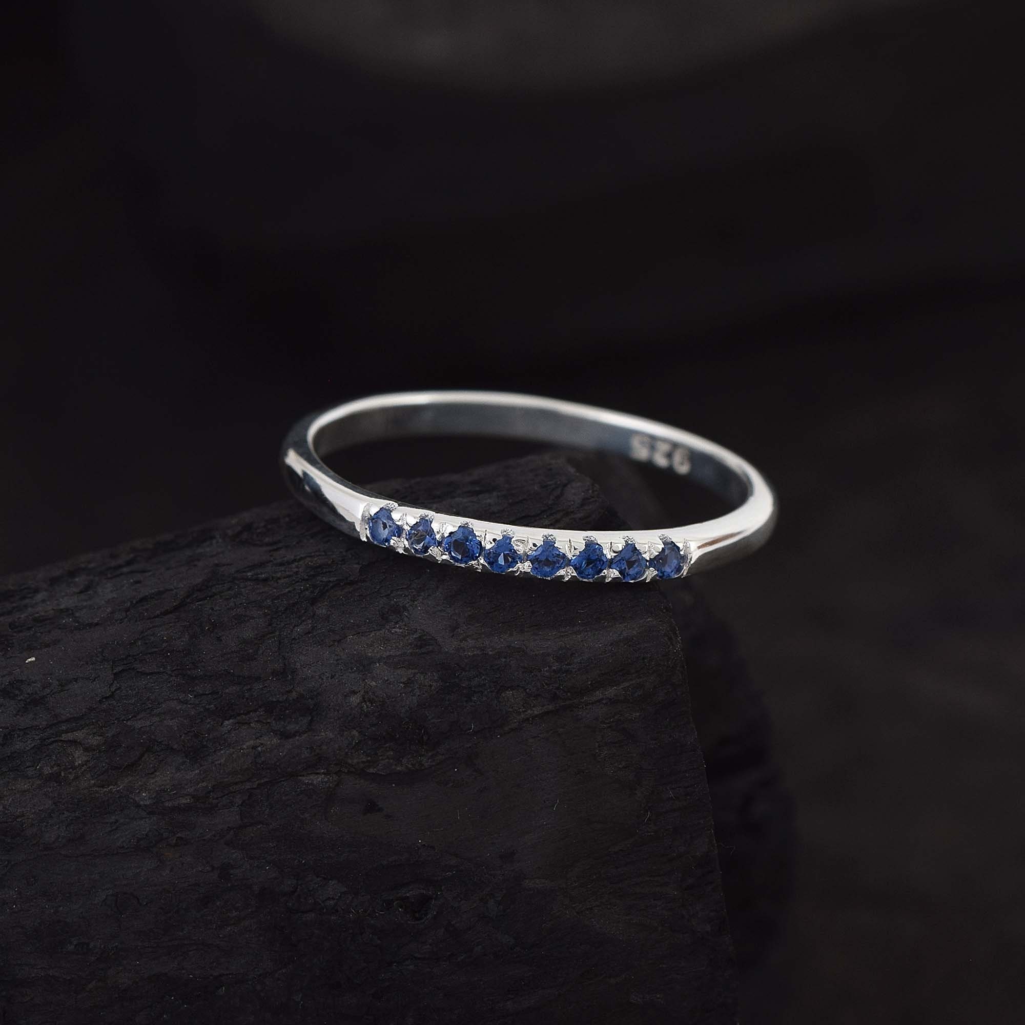 Half Eternity Sapphire Ring Sapphire Wedding Band Silver | Etsy