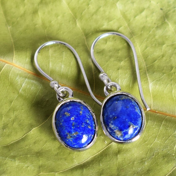 Natural Lapis lazuli dangle earrings 925 Solid Silver Wedding | Etsy