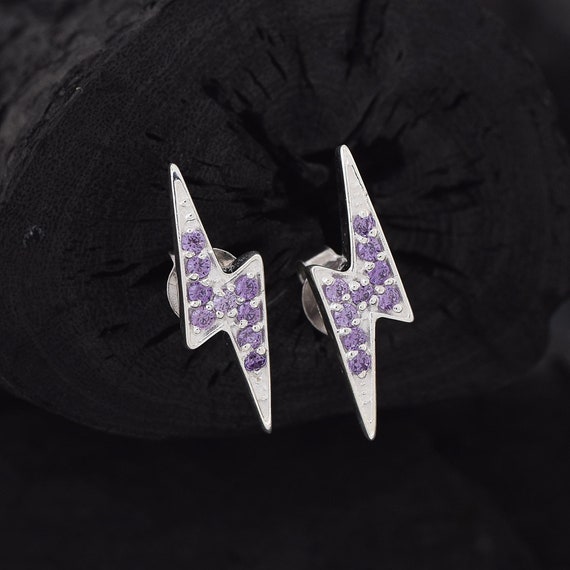 Lightning Bolt Stud Earrings, Amethyst Earrings, Amethyst Lightning Bolt  Earrings, February Birthstone, Gemstone Earrings, Gift for Her Mom - Etsy