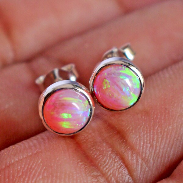 Pink Fire Opal Earrings, Pink Opal Earrings,Silver Opal Stud Earrings, Dainty Earrings,October Birthstone Earrings,Opal Jewelry,Gift for her