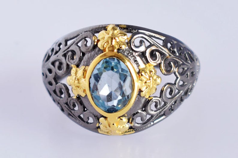 Promise Ring Natural Blue Topaz Ring December Birthstone Oval Blue Topaz Designer Band Ring Gift for her 371 925 Sterling Silver Ring