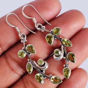 Peridot Earrings, Green Peridot Earrings, Gold Dangle Earrings, Gemstone Earrings, August Birthstone Earrings, Leaf Earrings Bridesmaid Gift