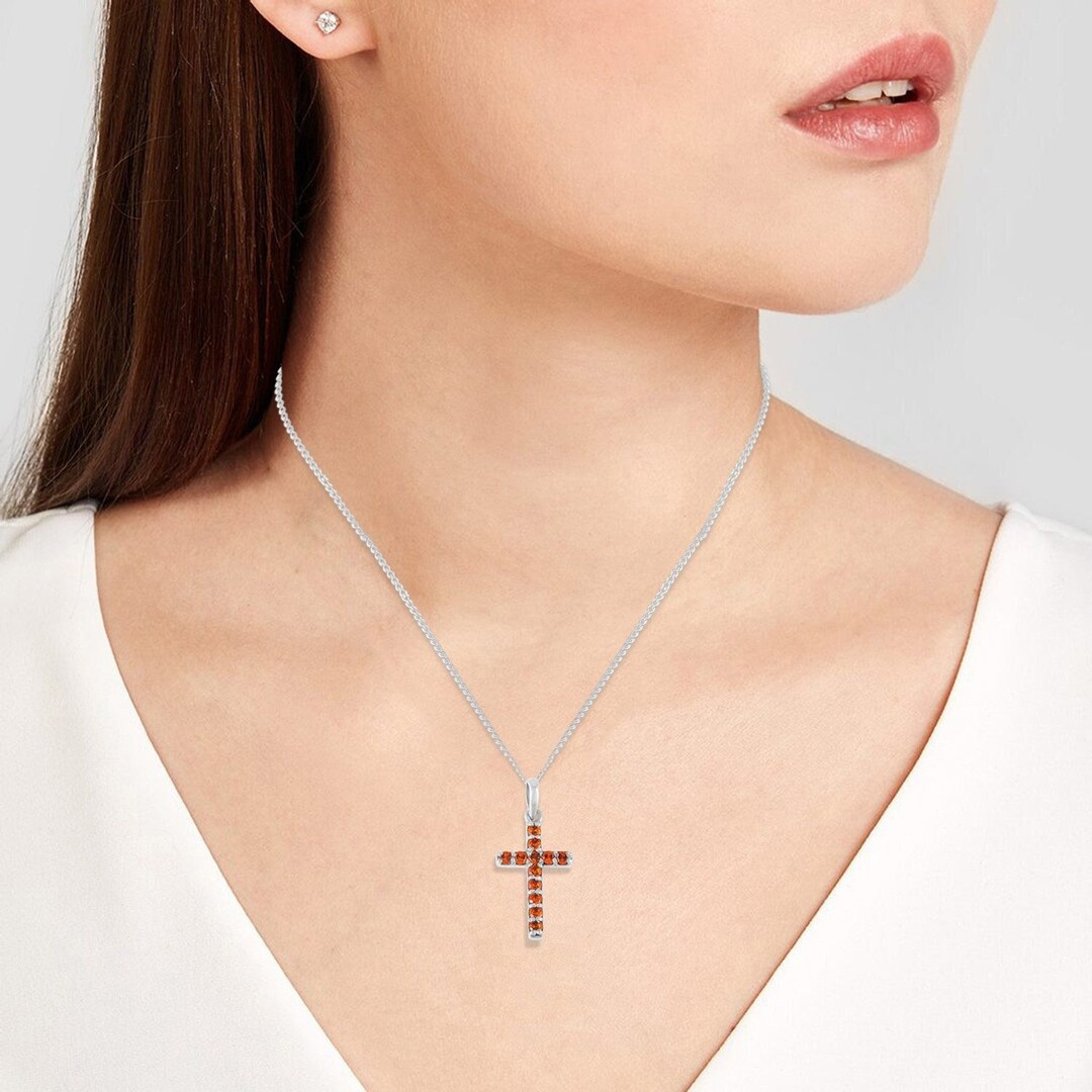 Birthstone Cross Necklace for Women Gemstone Cross Pendant Etsy