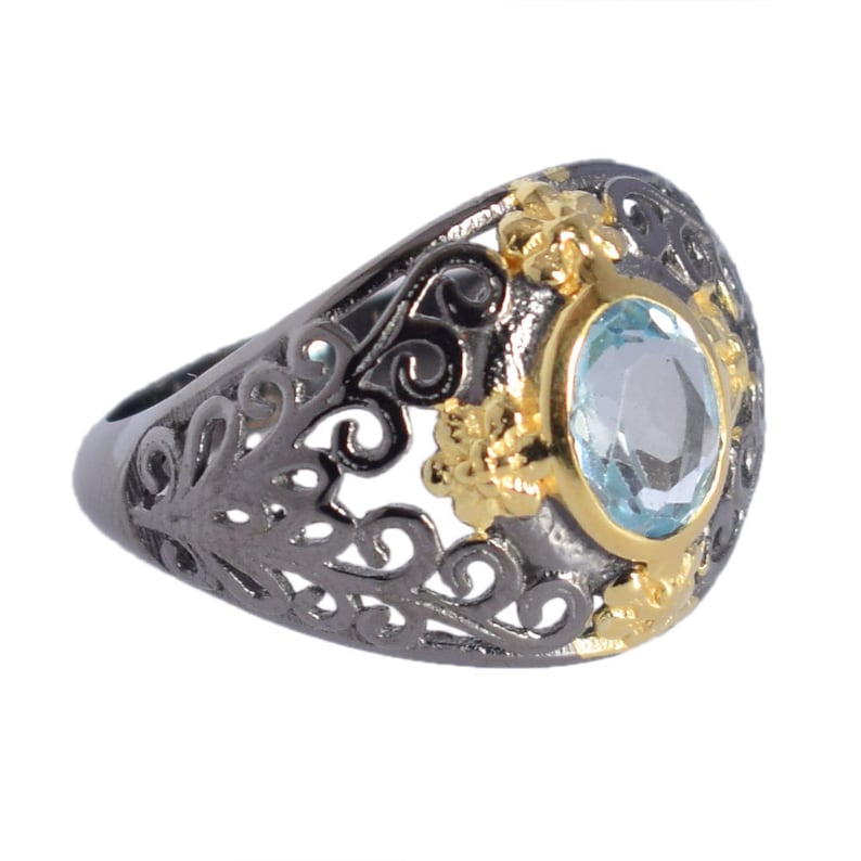 Promise Ring Natural Blue Topaz Ring December Birthstone Oval Blue Topaz Designer Band Ring Gift for her 371 925 Sterling Silver Ring