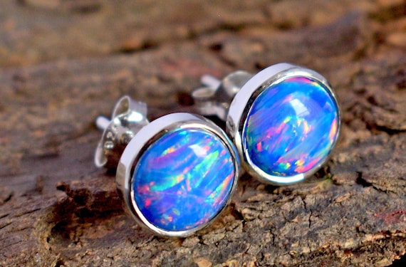 Blue fire opal stud best sale earrings