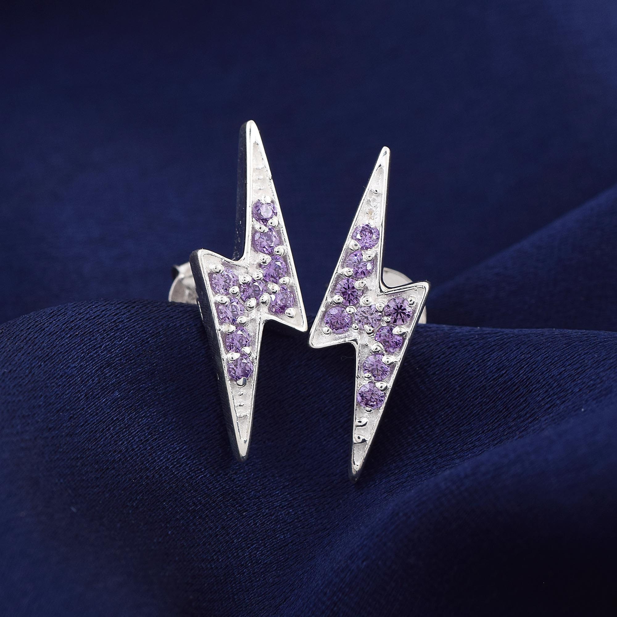 Lightning Bolt Stud Earrings, Amethyst Earrings, Amethyst Lightning Bolt  Earrings, February Birthstone, Gemstone Earrings, Gift for Her Mom - Etsy