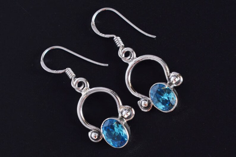 Sky Blue Color Stone Silver Earring 336 925 Sterling Silver Earrings Blue Quartz Gemstone Earrings Silver Jewelry Birthday Gift Earring