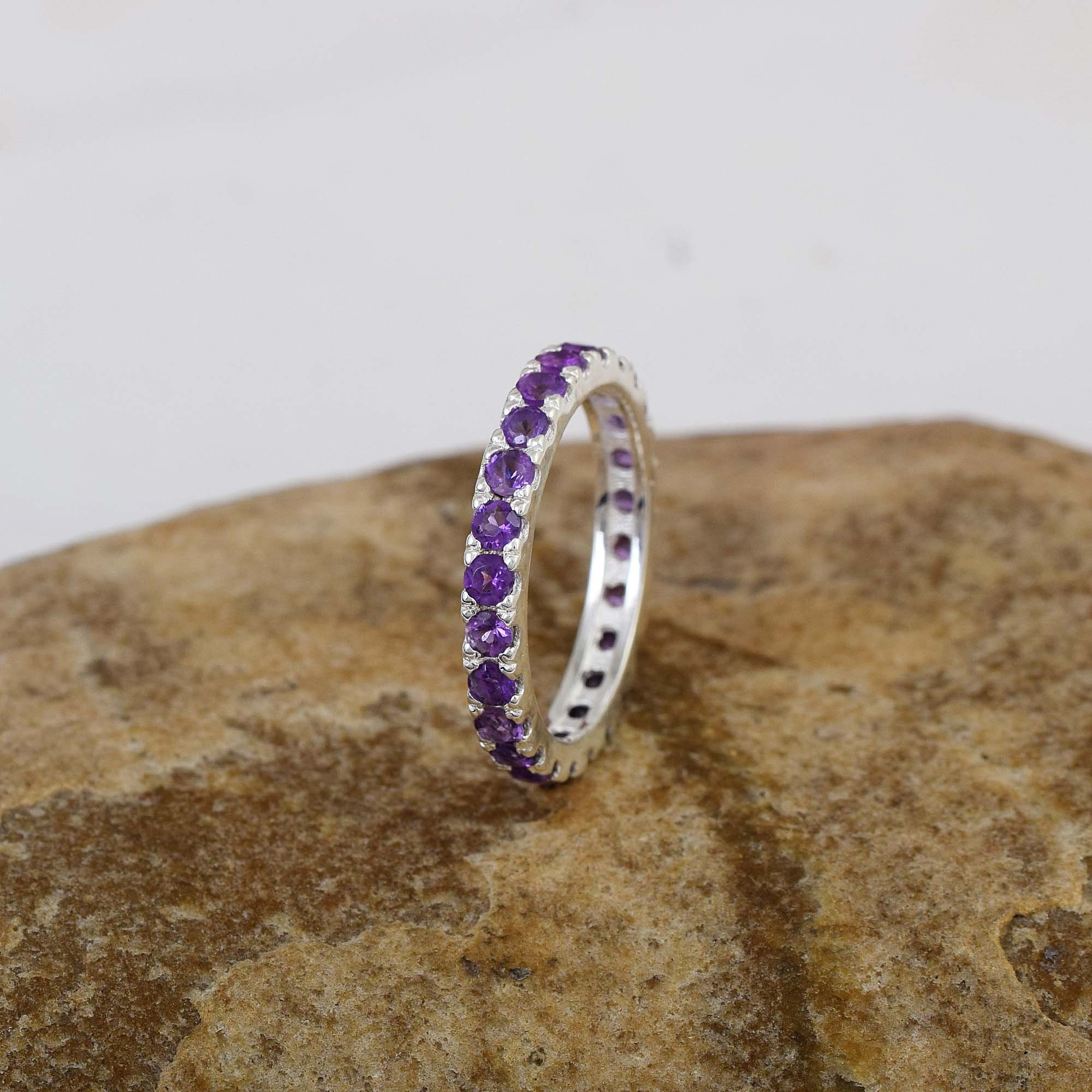 Amethyst Stackable Eternity Wedding Anniversary Band .925 Sterling Silver 