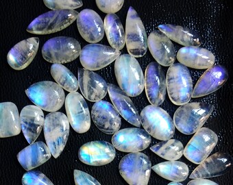 White Moonstone Gemstone Loose Fancy Rosecut ~ Natural Moonstone 14mm-22mm Faceted Flat Back Cabochon ~ Moonstone Uneven Cabochon Mix Lot